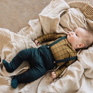 Kidwild organic windowpane footed suspender boy